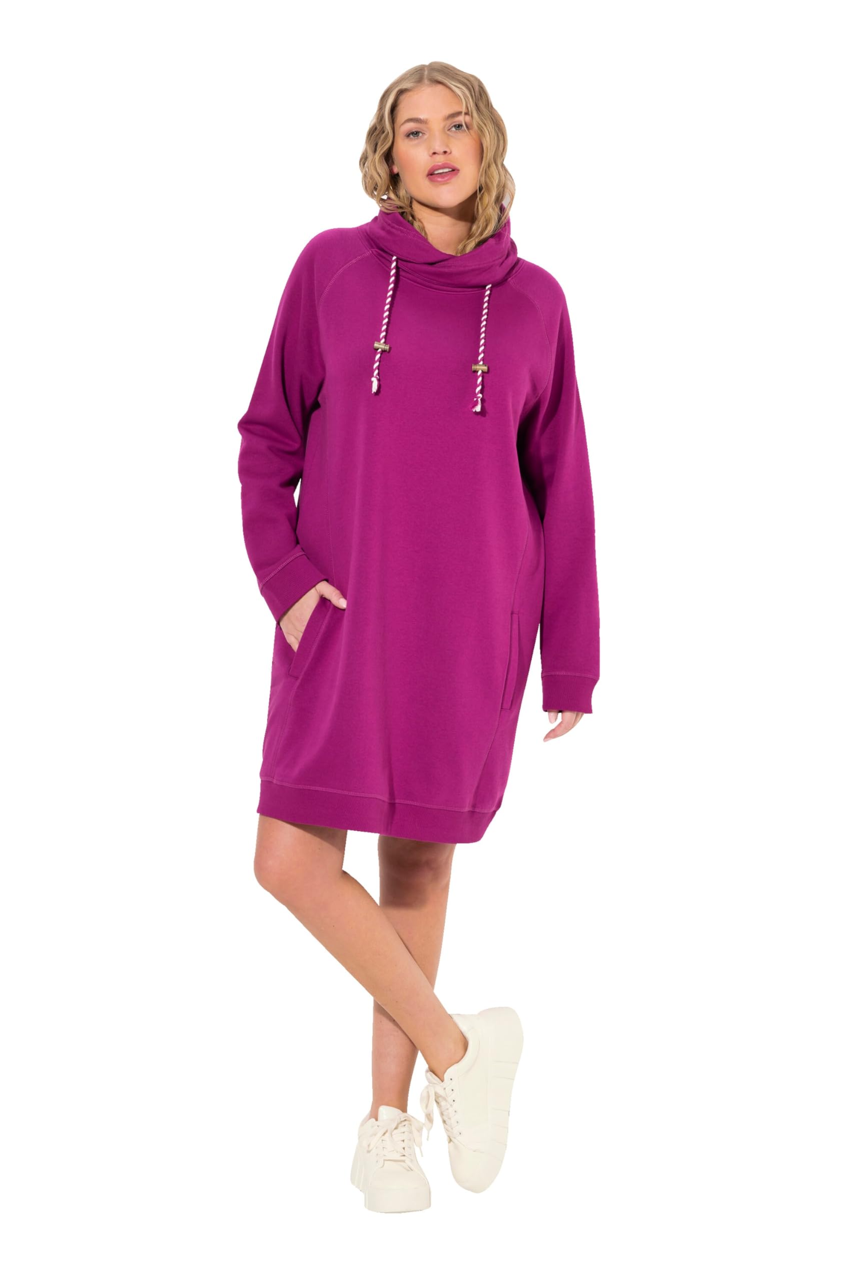 Ulla Popken Womenswear Plus Size Curvy Stand-Up Collar Long Sleeve Sweatshirt Dress Berry 46+ 825247827-46+