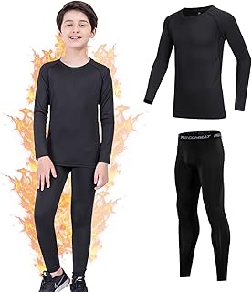 Guoegh Kids Thermal Underwear Boys Compression Football Base Layers Sets Winter Warm Long Sleeve Top & Legging for Childre...