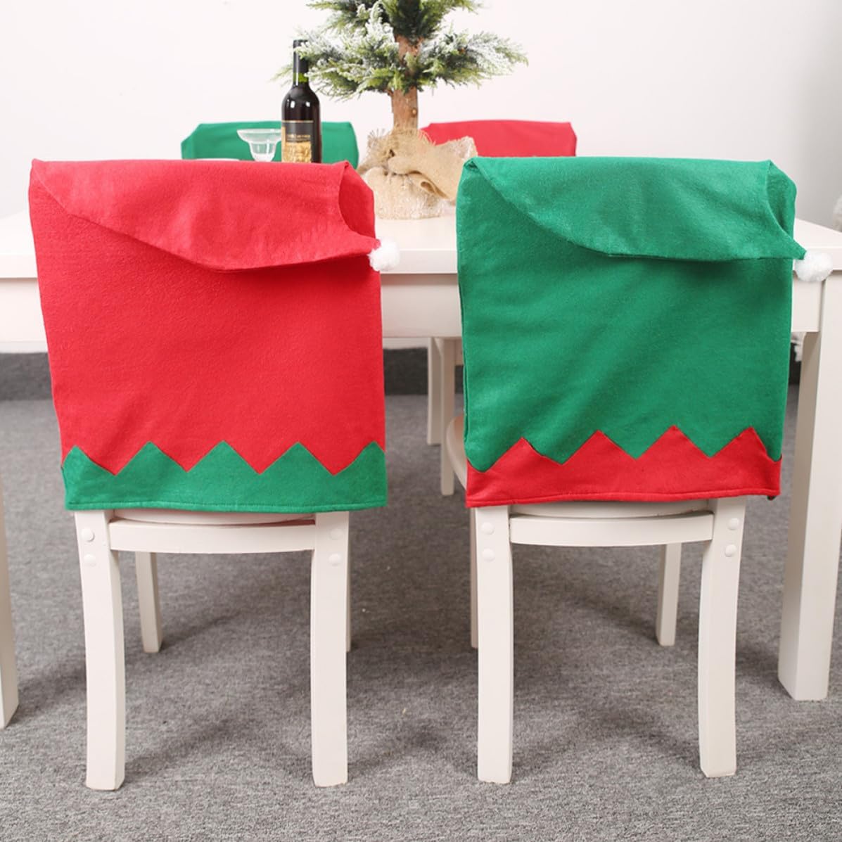 SEWACC Red Green Christmas Chair Cover Festive 6pcs Xmas Non-Woven Fabric