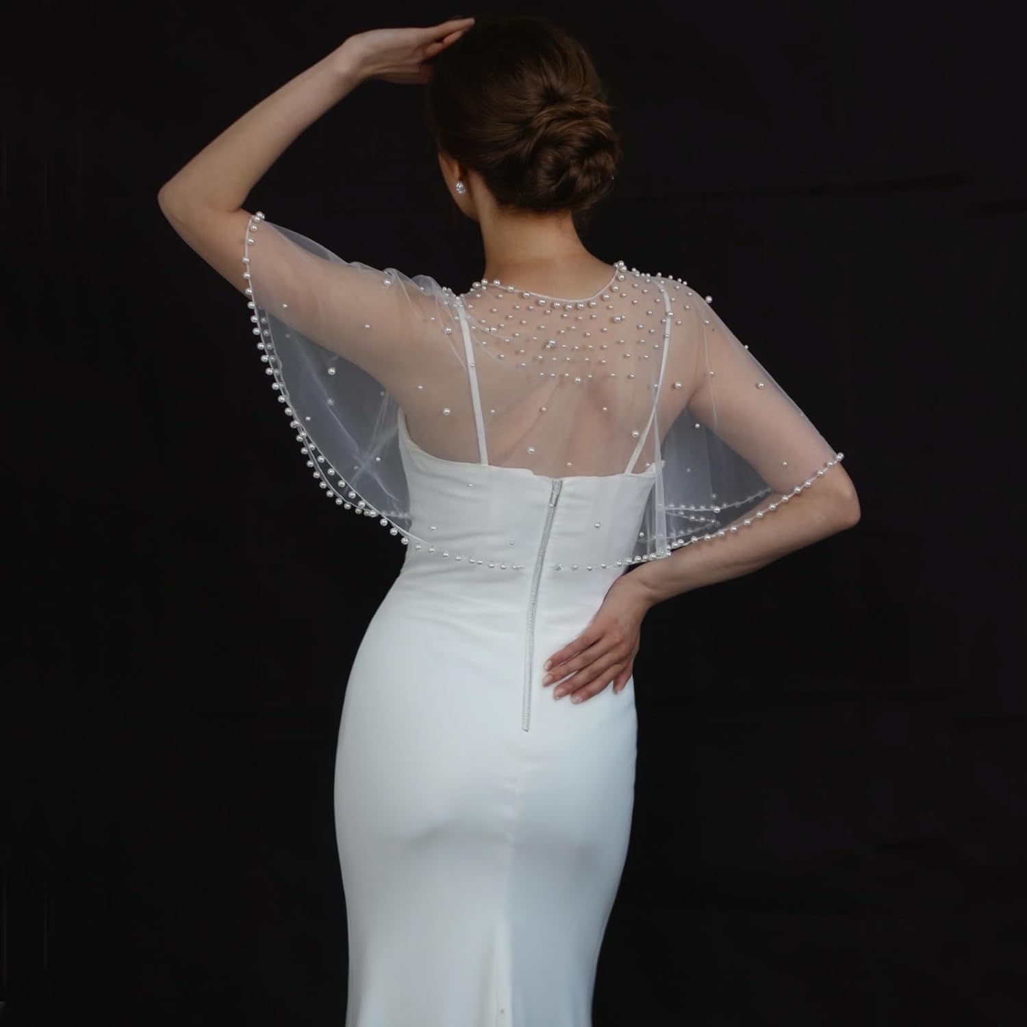 Pearl Shawl for Women, Soft Tulle Capes and Wraps for Evening Dress Wedding Party Bolero Cover Up - Image 4