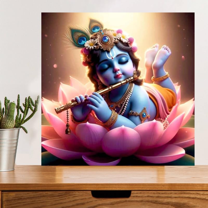 Image of British Terminal Cute little Bal Gopal Baby God Krishna| Kanha Ji | Laddu Lord Makhan Chor Painting Religious Poster for Pregnant Women for wall (matt thin vinyl,sticker,multicolor,unframed)| bj140