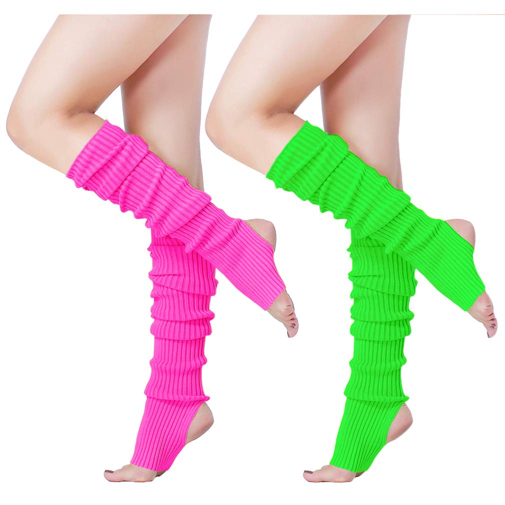 Women’s Neon Knit Stirrup Leg Warmer for 80s Party Dance Sports Yoga