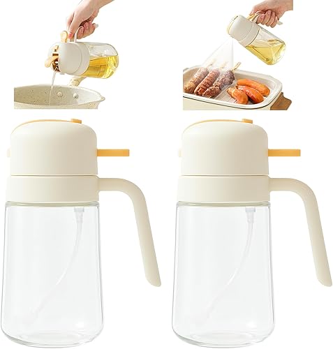 Dispensador de aceite para cocina, paquete de 2, pulverizador de aceite de oliva 2 en 1, dispensador de aceite de oliva para cocinar para freidora
