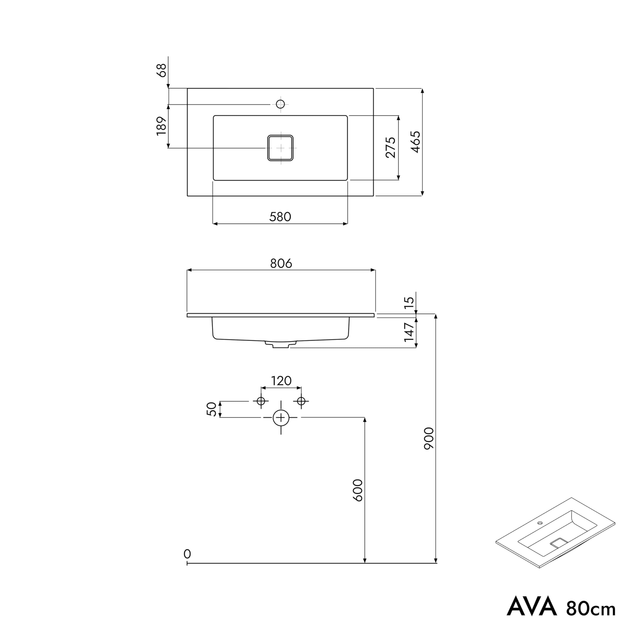 BERNSTEIN Badmöbel-Set Ava 80cm bestehend aus Mineralguss-Waschbecken mit Unterschrank in Weiß matt, Waschtisch BRUXELLES - Weiß matt mit Hahnloch, Ideal für mittelgroße Bäder und Badezimmer