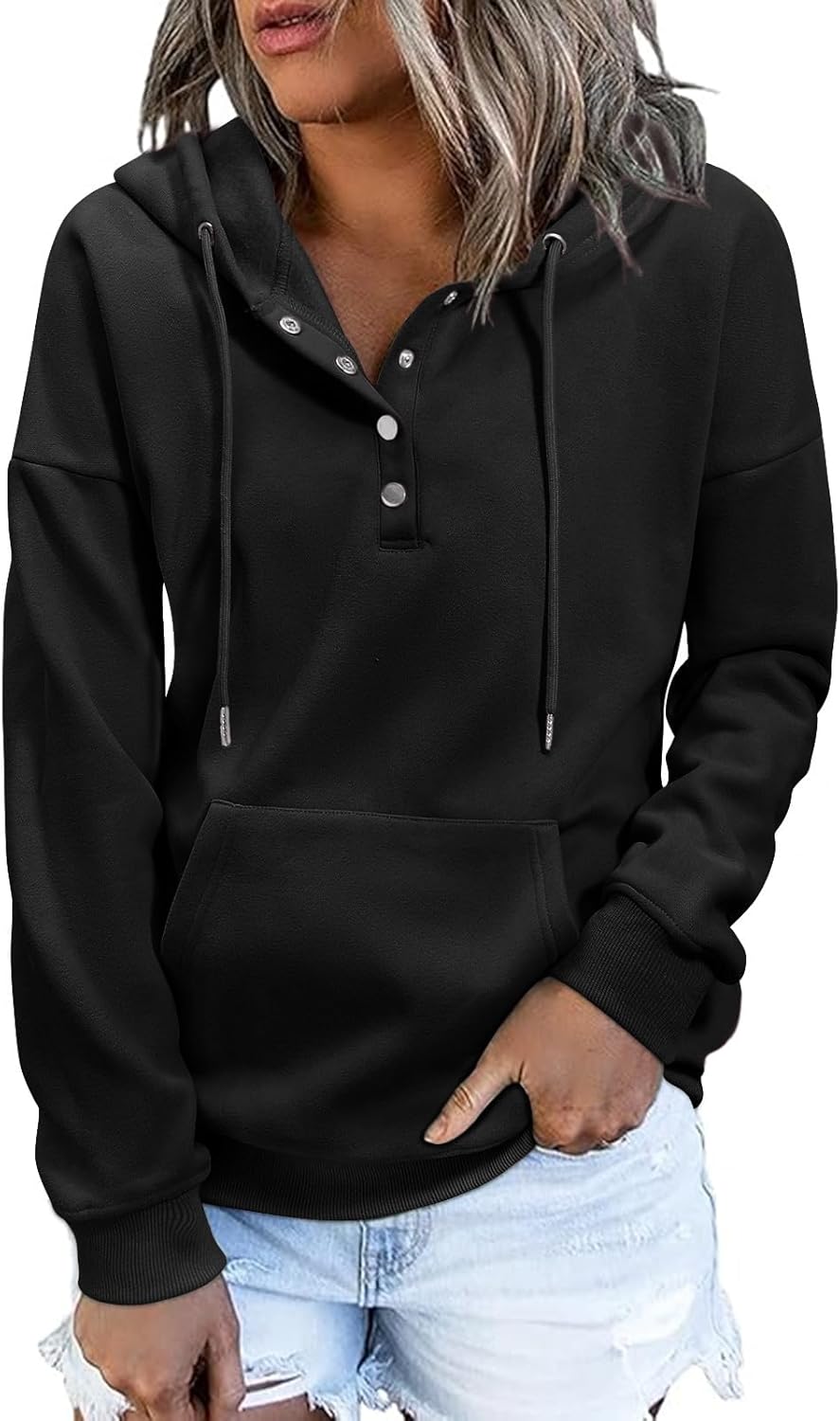 Xnova Women’s Hoodies Fleece Lined Hooded Sweatshirts Winter Long Sleeve Tops with Pocket Oversized Jumper Loose Warm Pullover Button Down