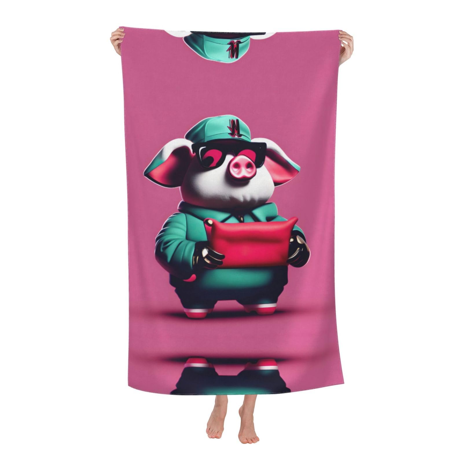 KPXXAQT Piggy Print Oversized Adult Beach Towel Quick-Dry Travel Swimming Camping Outdoor Adventures