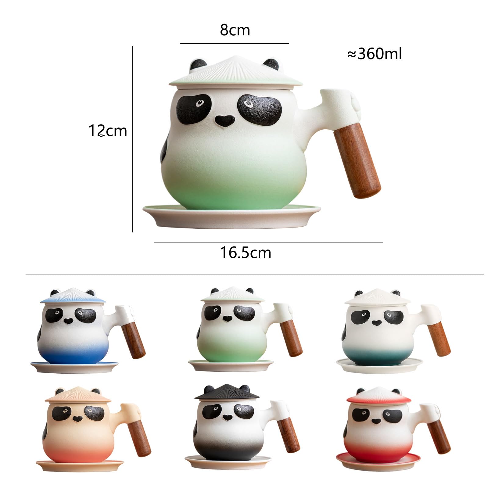Ceramiczny kubek panda,Filiżanka do herbaty z zaparzaczem i pokrywką,Kubek biurowy,Pojedyncza filiżanka,Uroczy,360ml,Wielokrotnego użytku,Prezenty dla zakochanych (Zielony, Prezentowe)