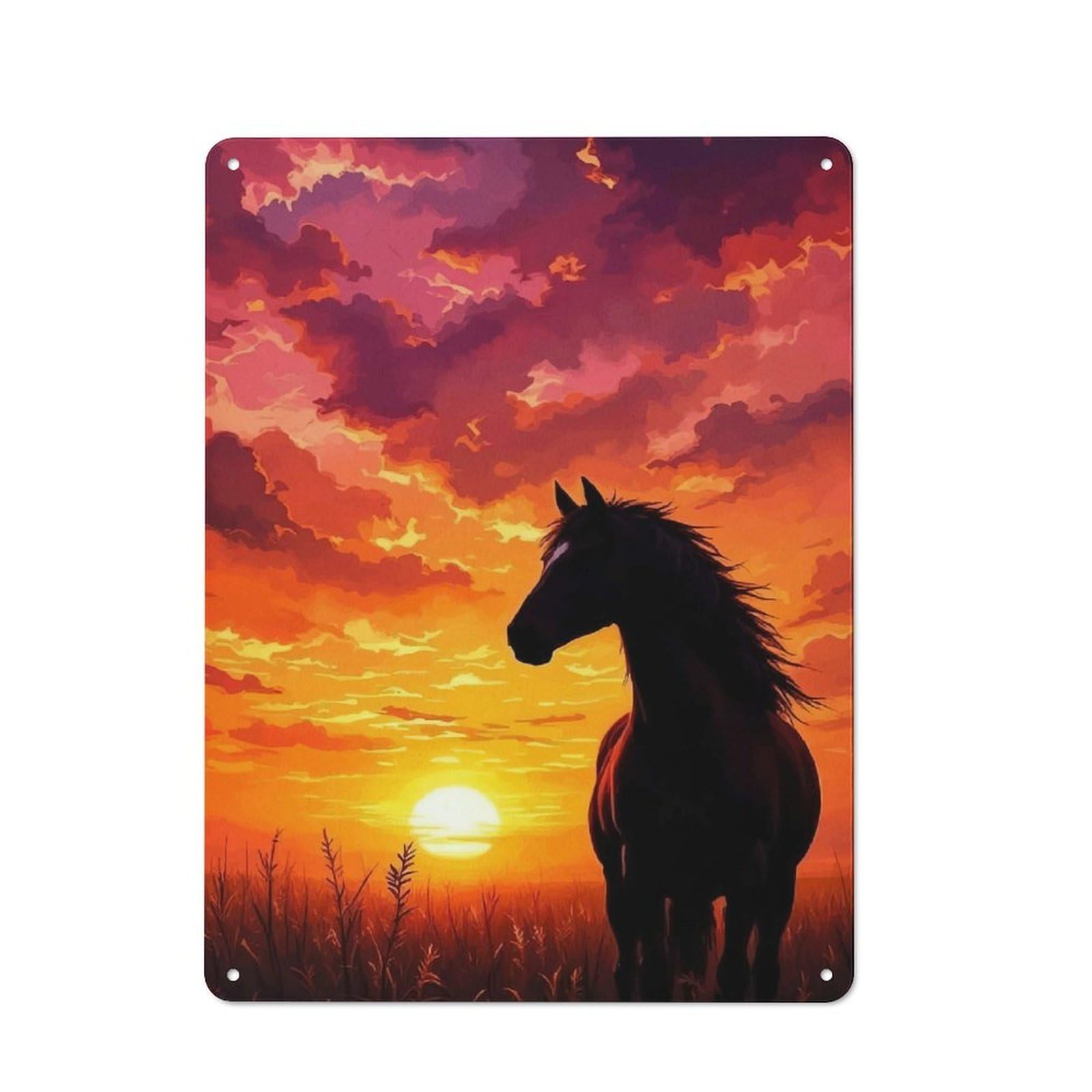 Junmoney Horse Silhouette Sunset Vintage Metal Wall Art Sign 40X30cm Featuring Old Style Wall Plaque For Kitchen, Hallway, Bar Or Small Cafe
