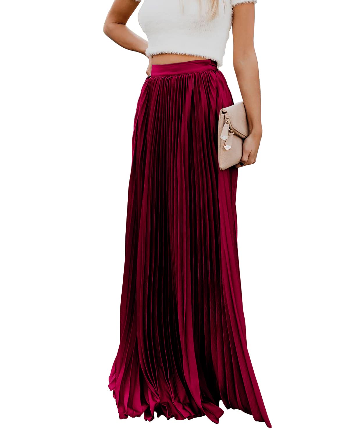 utcocoWomen's Elegant Maxi Skirt High Waisted Pleated Chiffon Long Skirts for Women