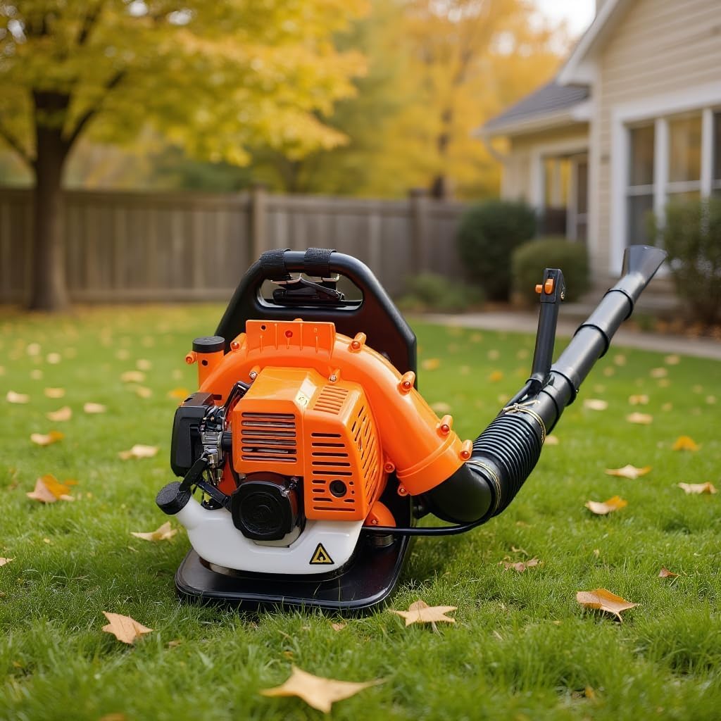Gas-Powered Backpack Leaf Blower, High-Performance 2-Stroke Engine, Powerful Gas Leaf Blower with Adjustable Backpack Harness Variable Speed Easy for Lawn Yard Garden Driveway Leaf Cleanup (52CC)