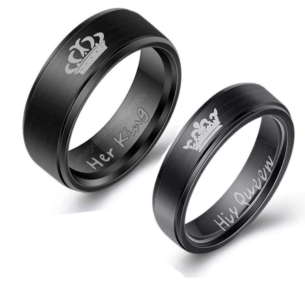 Black Crown King Queen Couple Ring Set-image-38