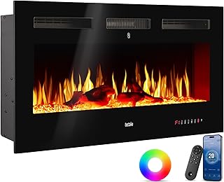 tectake® Elektrokamin Wand, elektrischer Kamin, 2 Heizstufen 900W/1800W, 3D Flammeneffekt, viele Farbeinstellungen, Kamin elektrisch mit Fernbedienung, App Steuerung, Thermostat - 127 x 12 x 43 cm