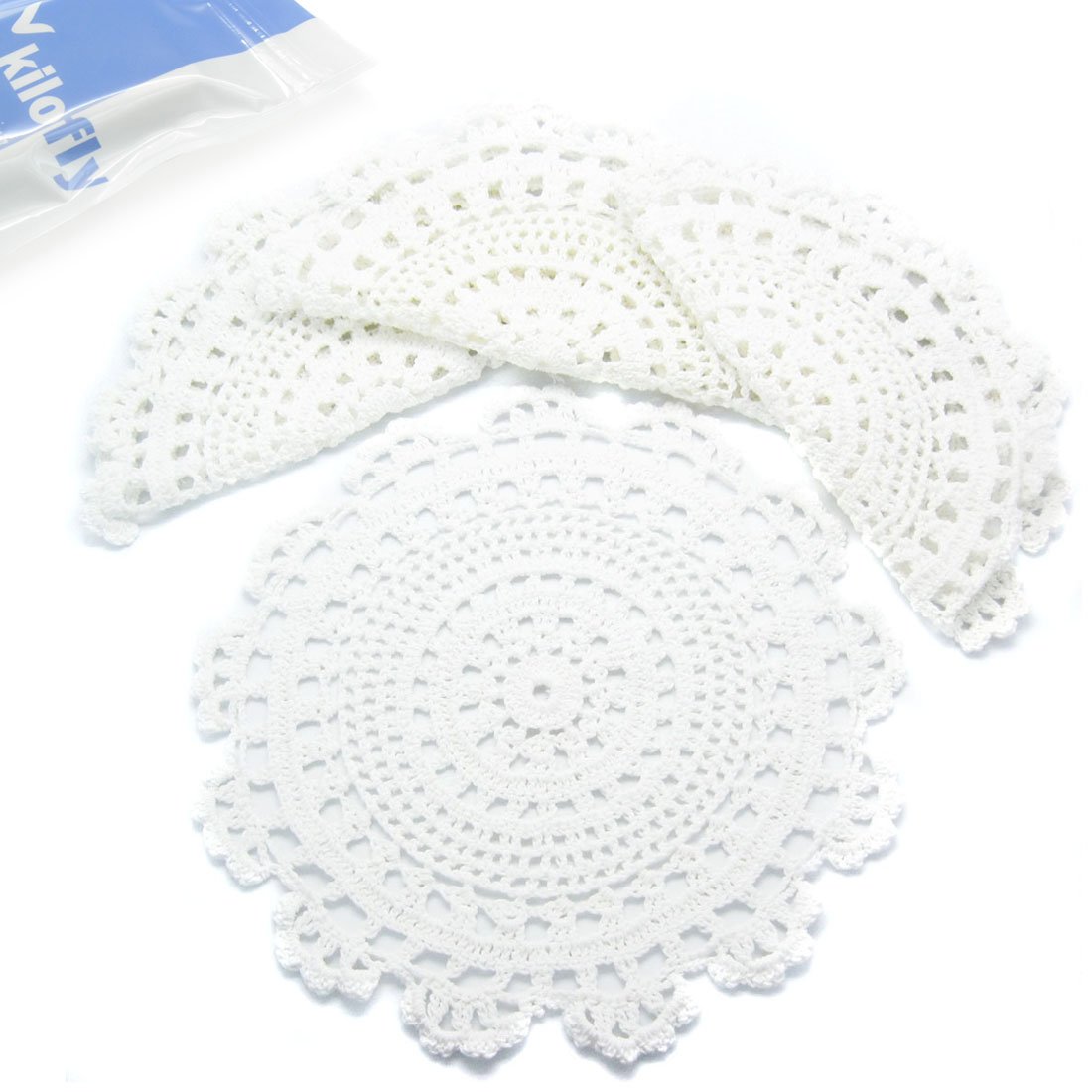 kiloflyHandmade Crochet Round Cotton Lace Table Placemats Doilies Value Pack [Set of 4], Medallion, 9.8 x 9.8 inch, White
