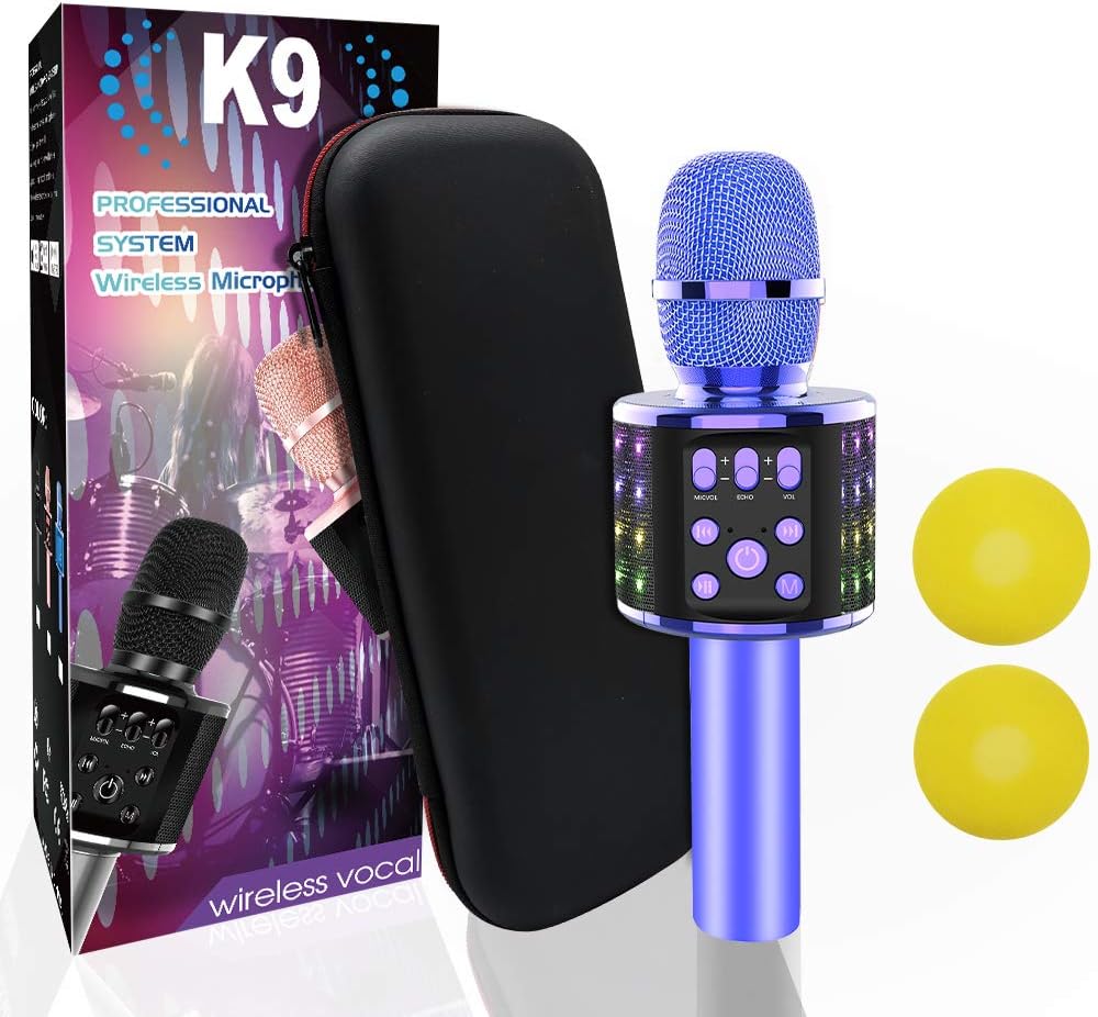 Wireless Bluetooth Karaoke Microphone Bluetooth 5.0 with Dual Sing, LED Lights, Portable Handheld Mic Speaker Machine for iPhone/Android/PC/Outdoor/Birthday/Home/Party