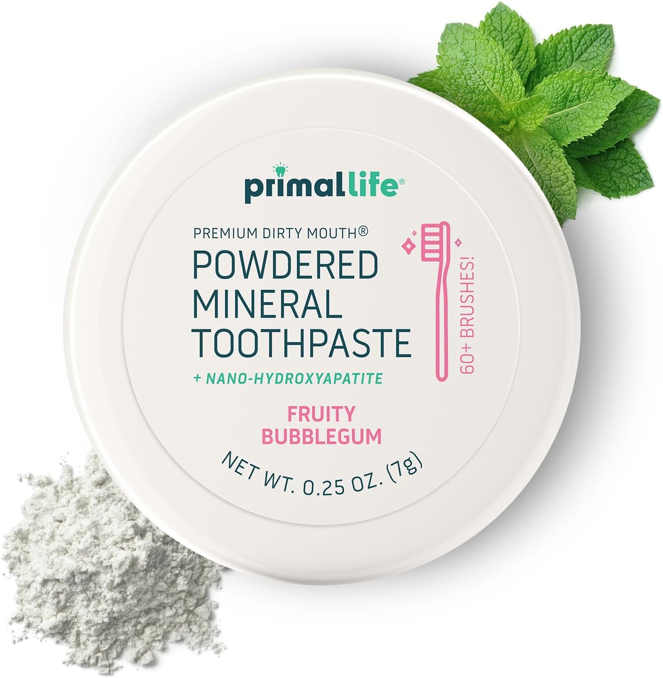 Dirty Mouth Toothpowder, Tooth Cleaning Powder, Flavored Essential Oils with Natural Kaolin & Bentonite Clay, Good for 60+ Brushings, Organic, Vegan (Sweet Bubblegum, 0.25 oz)