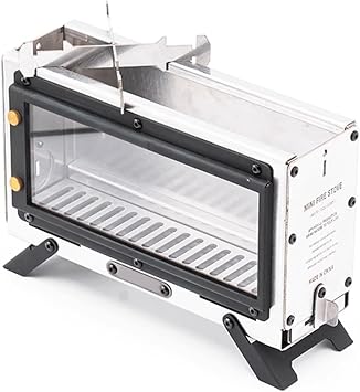 Wood Stove Stainless Steel Silver Folding Portable Compact Wood Stove for Camping Outdoor Tent Bonfire Stand BBQ Cooking Fireplace Table Fireplace Camping Heater Winter Multipurpose