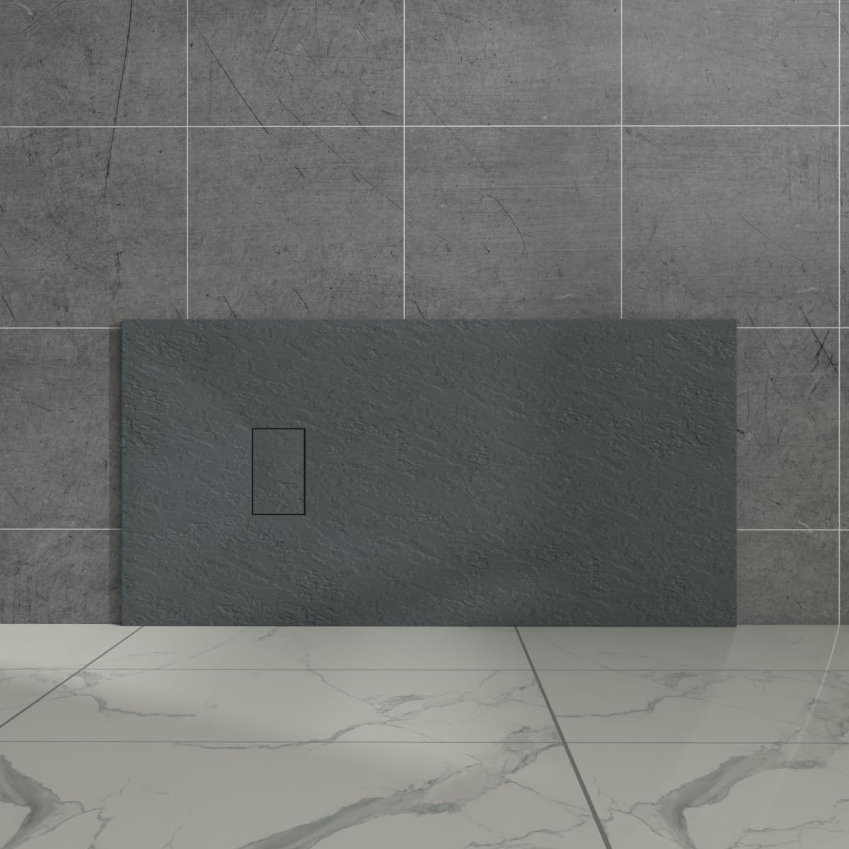 Aquariss Anthracite Rectangular Shower Tray Slate Effect Smc Slip-Resistant Shower Base For Bathroom Enclosures 1400X700mm With Waste