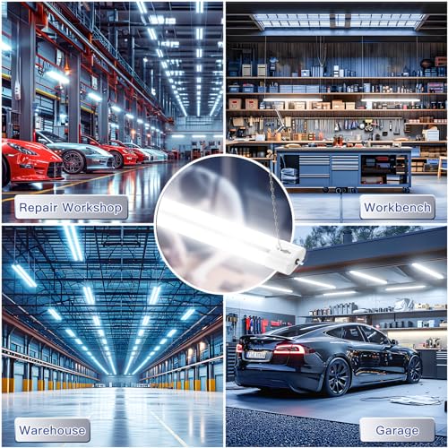 BBOUNDER 10 Pack Linkable LED Utility Shop Light, 4400 LM, Super Bright 6500K Cool Daylight, 4 FT Integrated Fixture for Garage, 40W Equivalent 250W, Surface + Suspension Mount, White