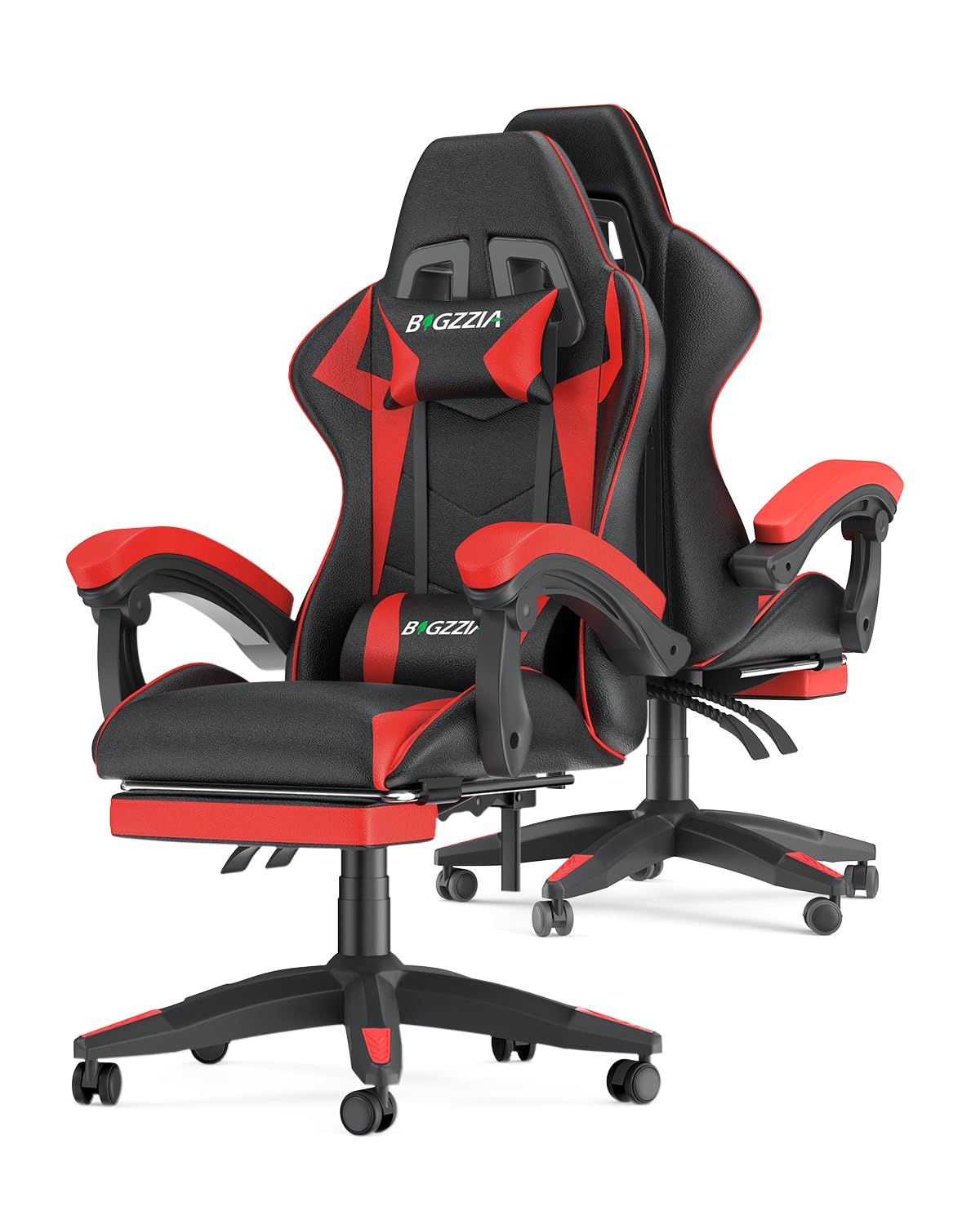 Bigzzia Gaming Chair with Footrest, Ergonomic Computer Game Chairs, Headrest and Lumbar Support, Adjustable Height, Reclining, Racing Style, and 360°