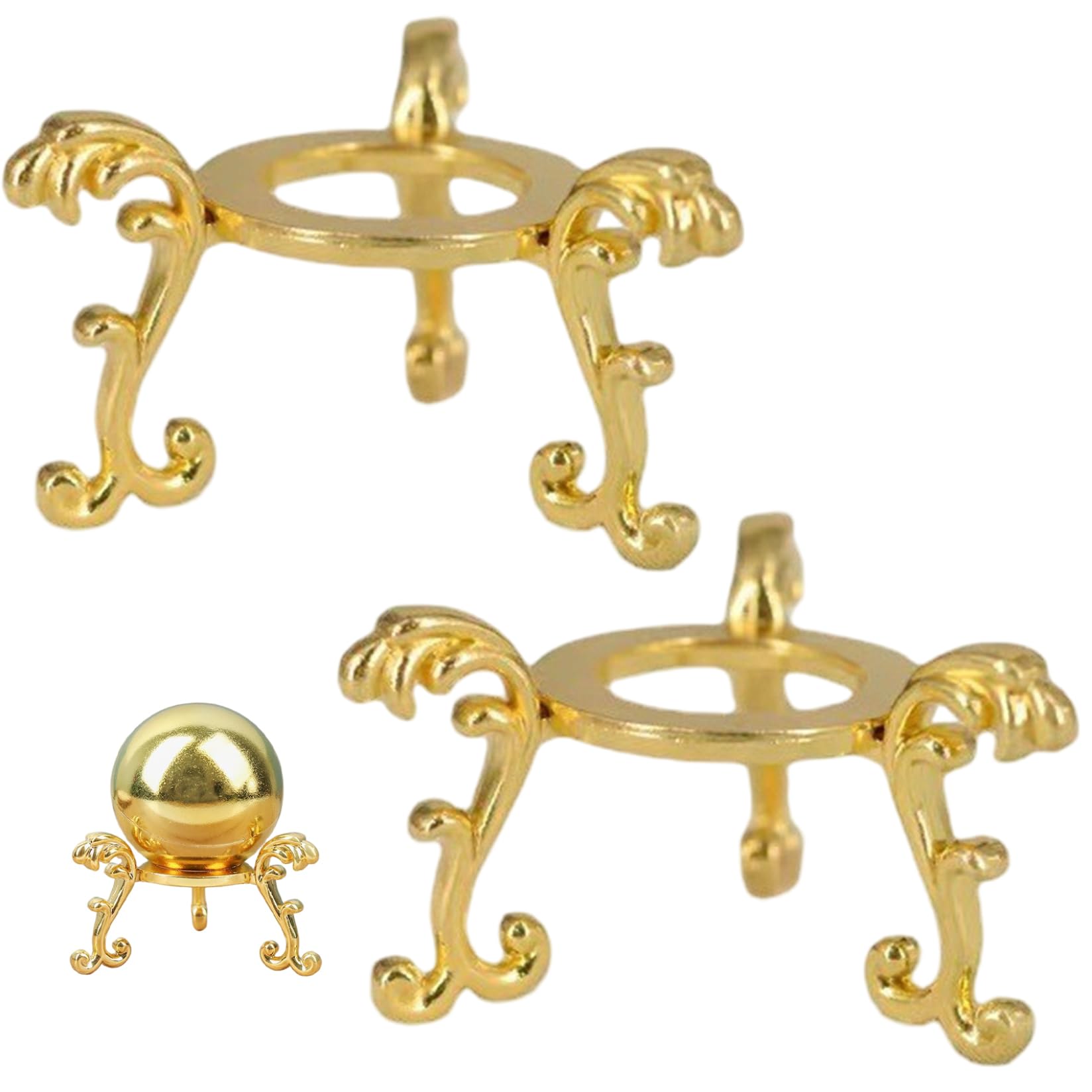 Nukinp 2Pcs Egg Stand, Sturdy Metal Egg Display Stand, Decorative Pedestal for Crystal Ball Sphere Globe Stone, Golden