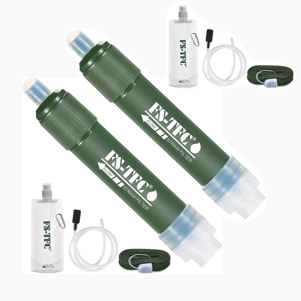 Filtro de agua al aire libre 3000L Mini purificador agua portátil para acampar elimina el 99.99% de bacterias, con pajita y bolsa almacenamiento, para viajes y preparación para emergencias (2 PCS)