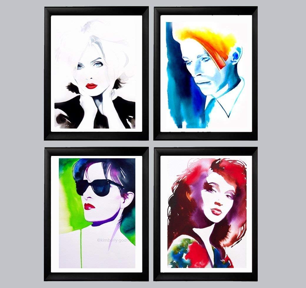 Set of 4 Art Prints 80s ROCK Paintings Punk Rock 1980s Music New Wave Collectable