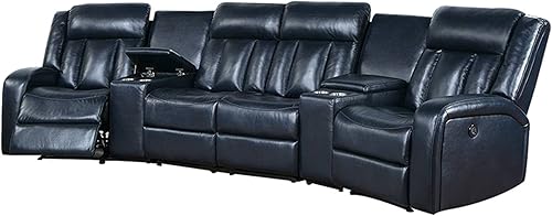 Benjara Max - Juego de sofá seccional reclinable eléctrico de 5 piezas piel sintética vegana color gris