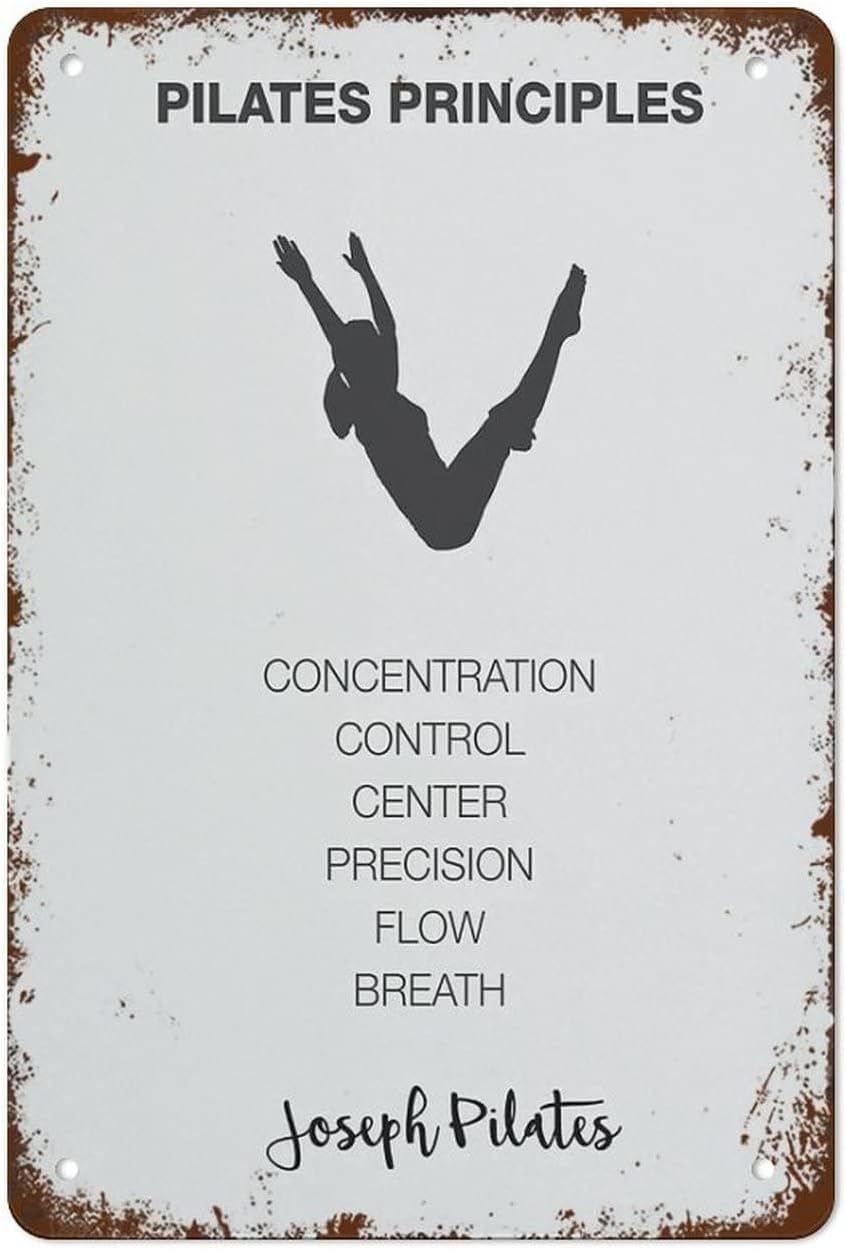 EKFBQBGW Vintage Metal Tin Sign For Pilates & Yoga Studio Inspirational Fitness Wall-Art Home Gym Decor Mindful Exercise Plaque 8x12 Inch