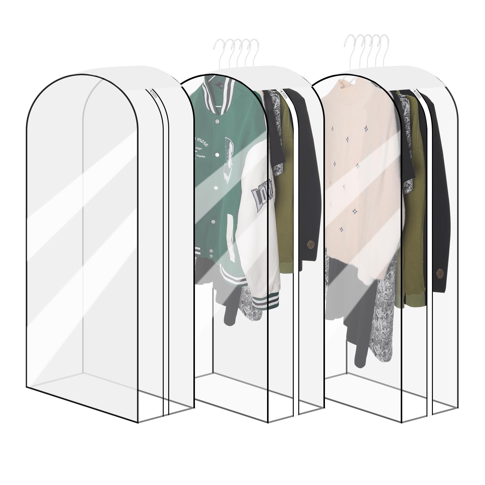 3 Pcs Clear Garment Bag 43?? Organizer Clothes Bag for Closet Storage 10?? Garment Bag for Hanging Clothing Clear Garment Bag with Side Zipper for Sweaters Jackets Dresses