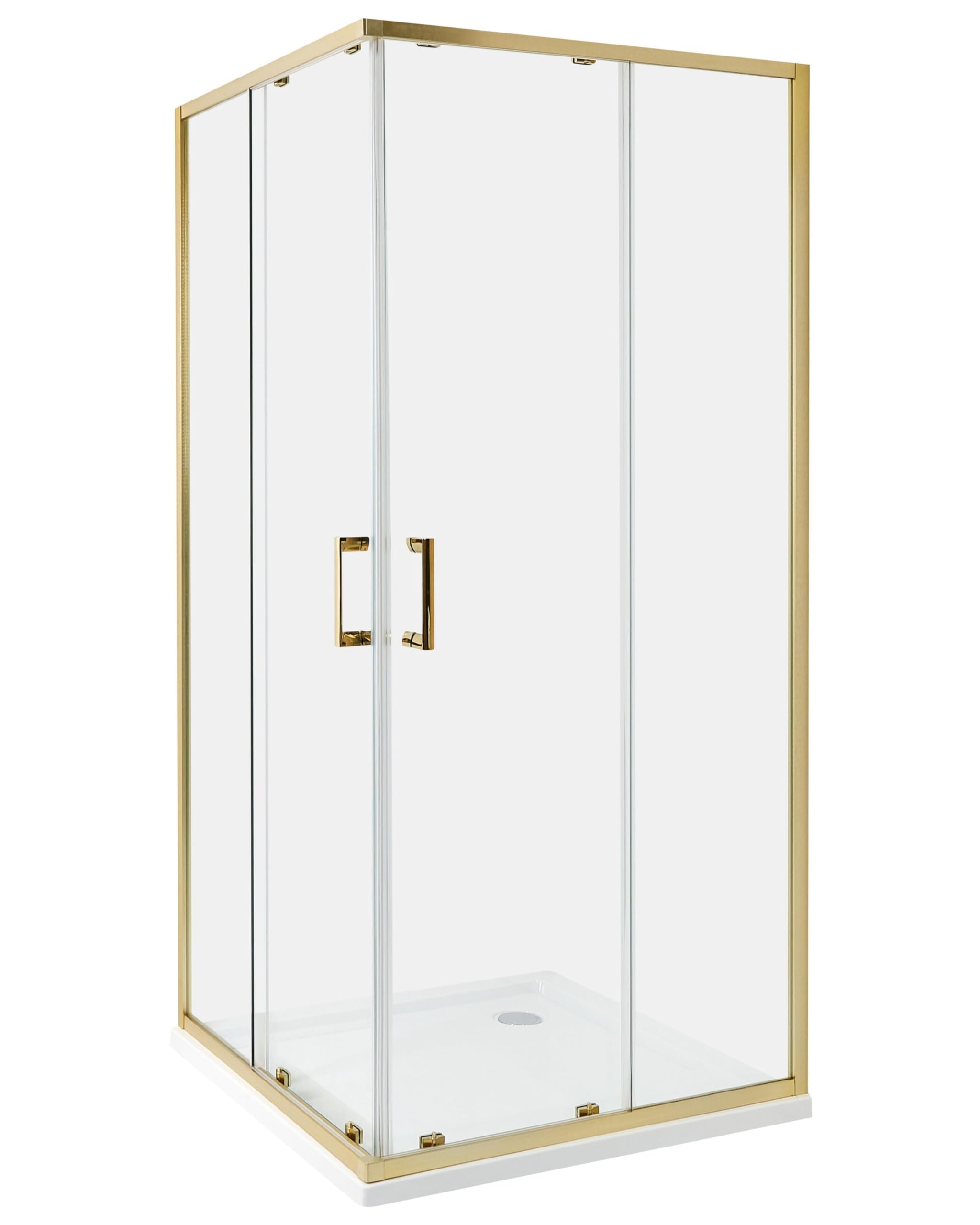 Cabina de ducha vidrio templado puerta doble corredera dorado 90 x 90 x 185 cm Tela