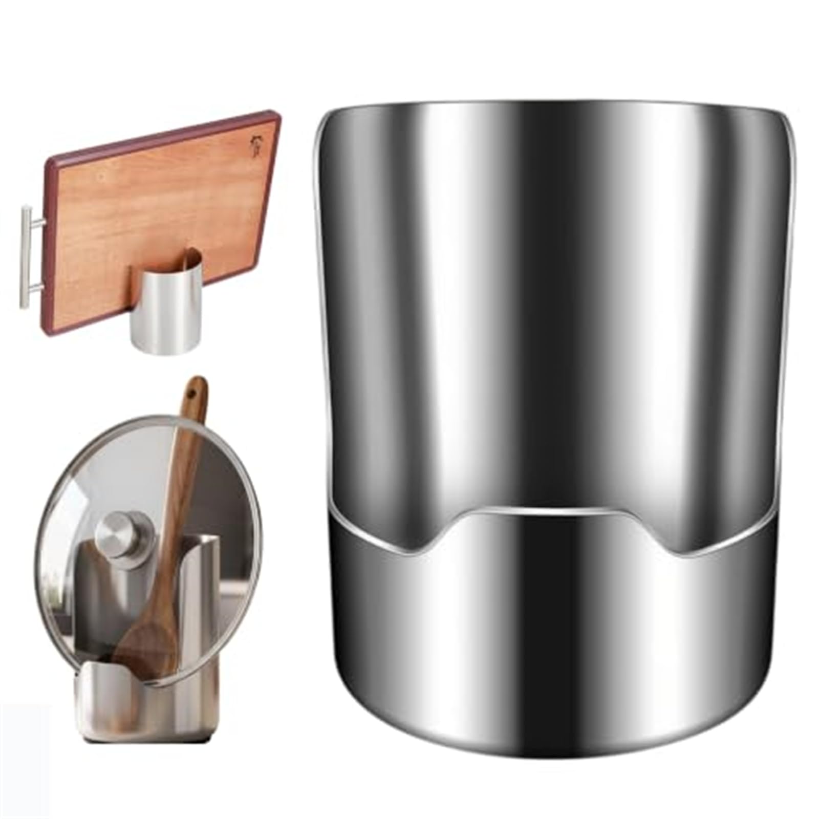 Stainless Steel Utensil Holder & Pot Lid Organizer, Spoon Rest and Pot Lid
