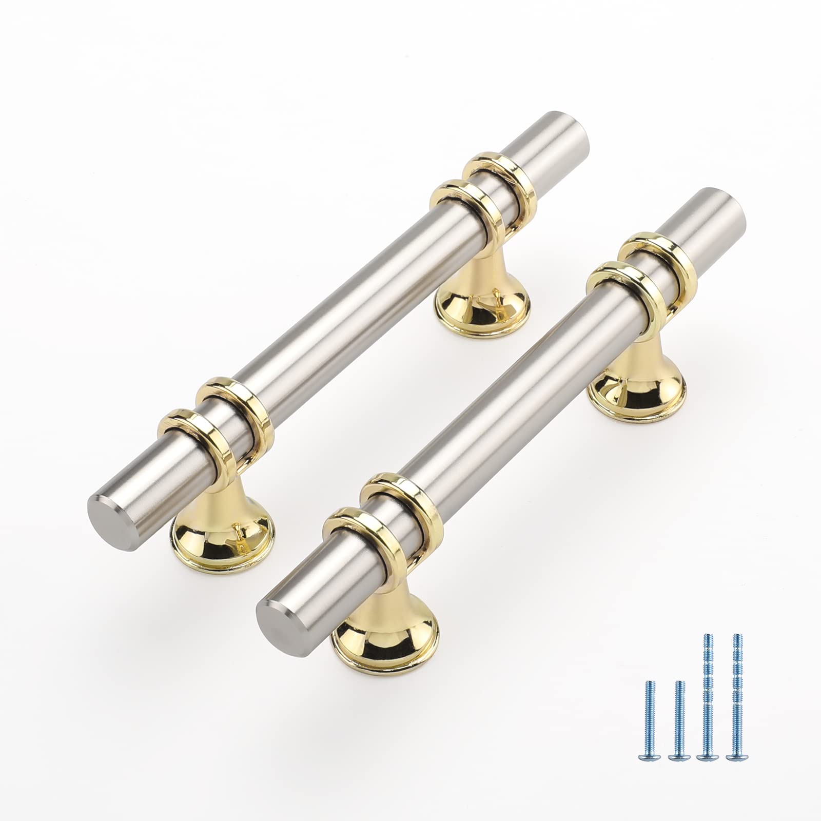 Haliwu 10 Pack Brushed Nickel Cabinet Pulls, Cabinet Handles Brushed Nickel, Barrel Cabinet Handles Gold Kitchen Hardware Pulls, 3 inch Hole to Hole Center