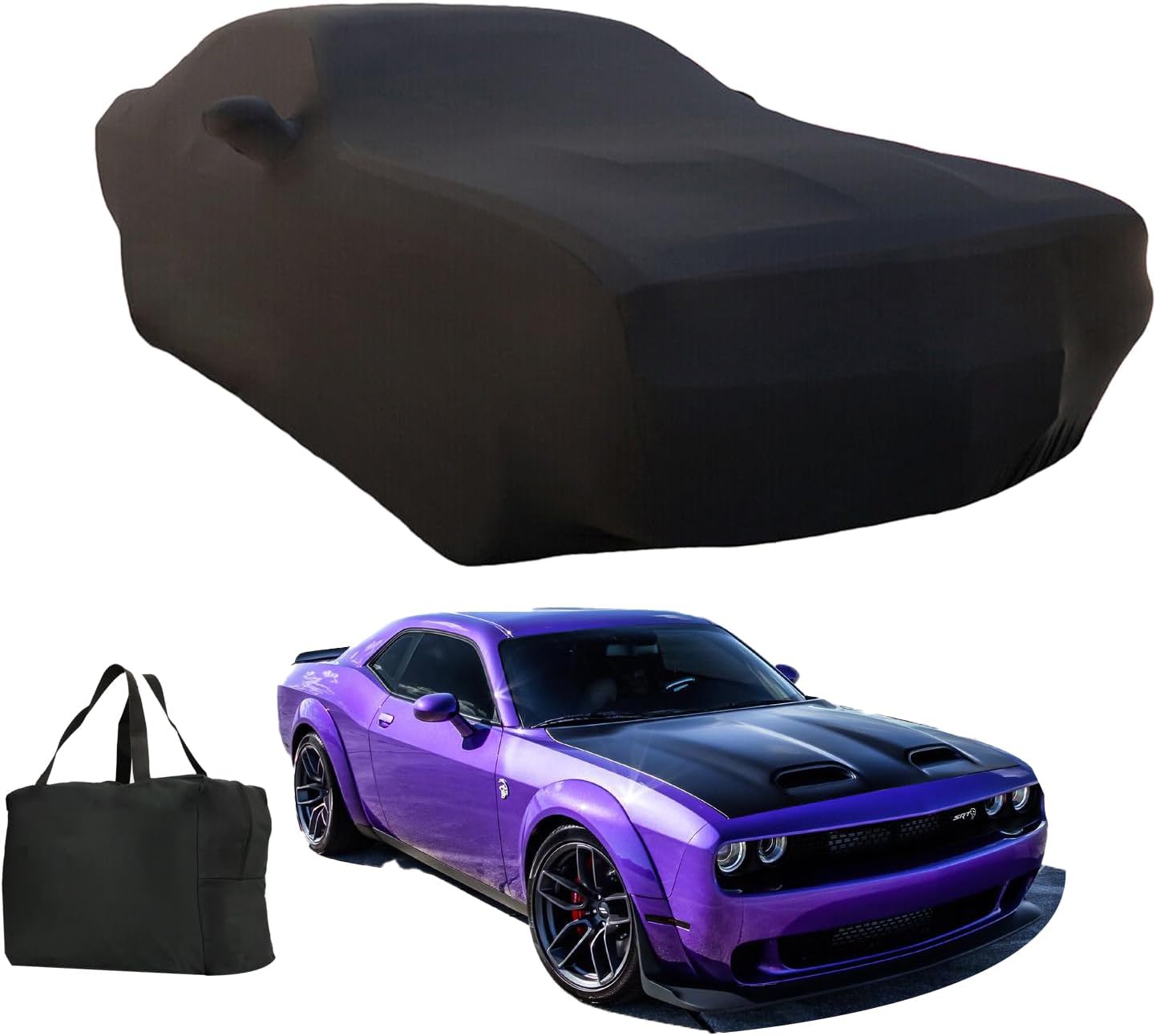 Indoor Car Cover Custom Fit for 2006-2024 Dodge Challenger Luxurious Soft Stretch Satin Car Cover Breathable Dust-Proof for Underground Garage, Car Show