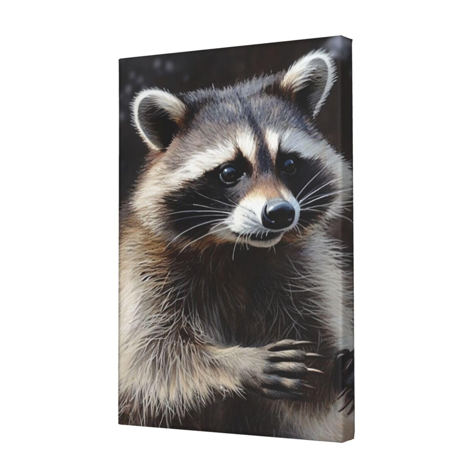 KLOPH Raccoon Canvas Wall Art for Living Room 12"x18" Modern Artwork Painting for Bathroom Hanging Canvas Prints Aesthetic Wallart for Bedroom Kitchen Office Wall Decor