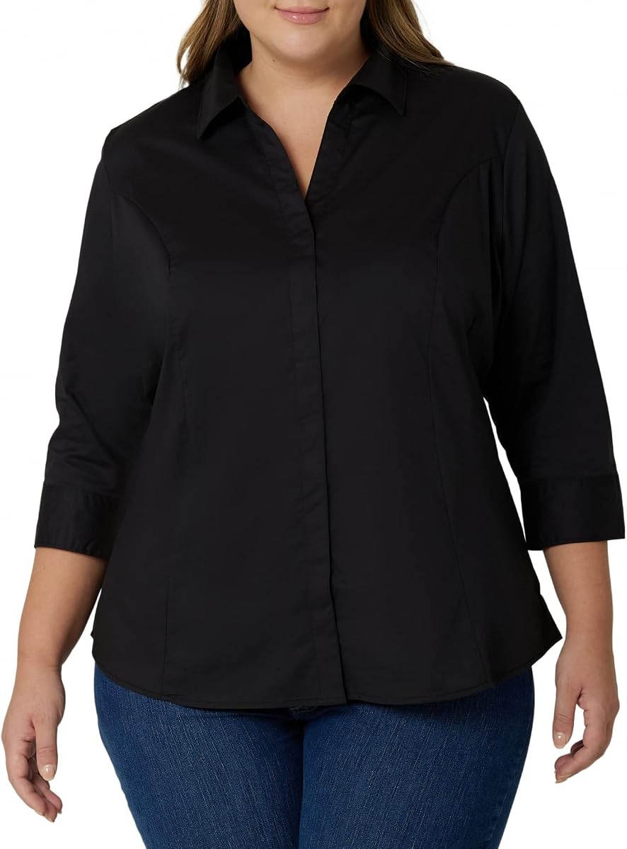 by Lee Indigo Womens Plus Size Easy Care ¾ Sleeve Woven Shirt