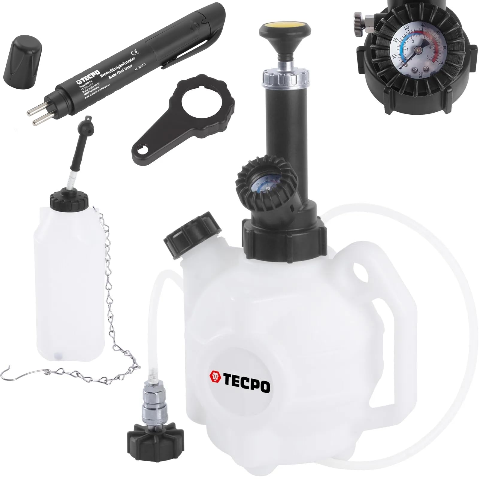 TECPO Bremsen-Entlüftungsgerät Entlüfter, 4 Liter Bremsflüssigkeitstester Prüfer