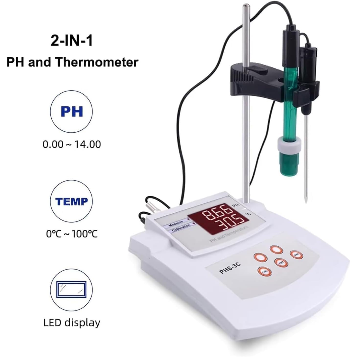 Medidor de pH de mesa de alta precisión con calibración automática | Probador de alcalinidad de acidez de grado de laboratorio con medición de temperatura