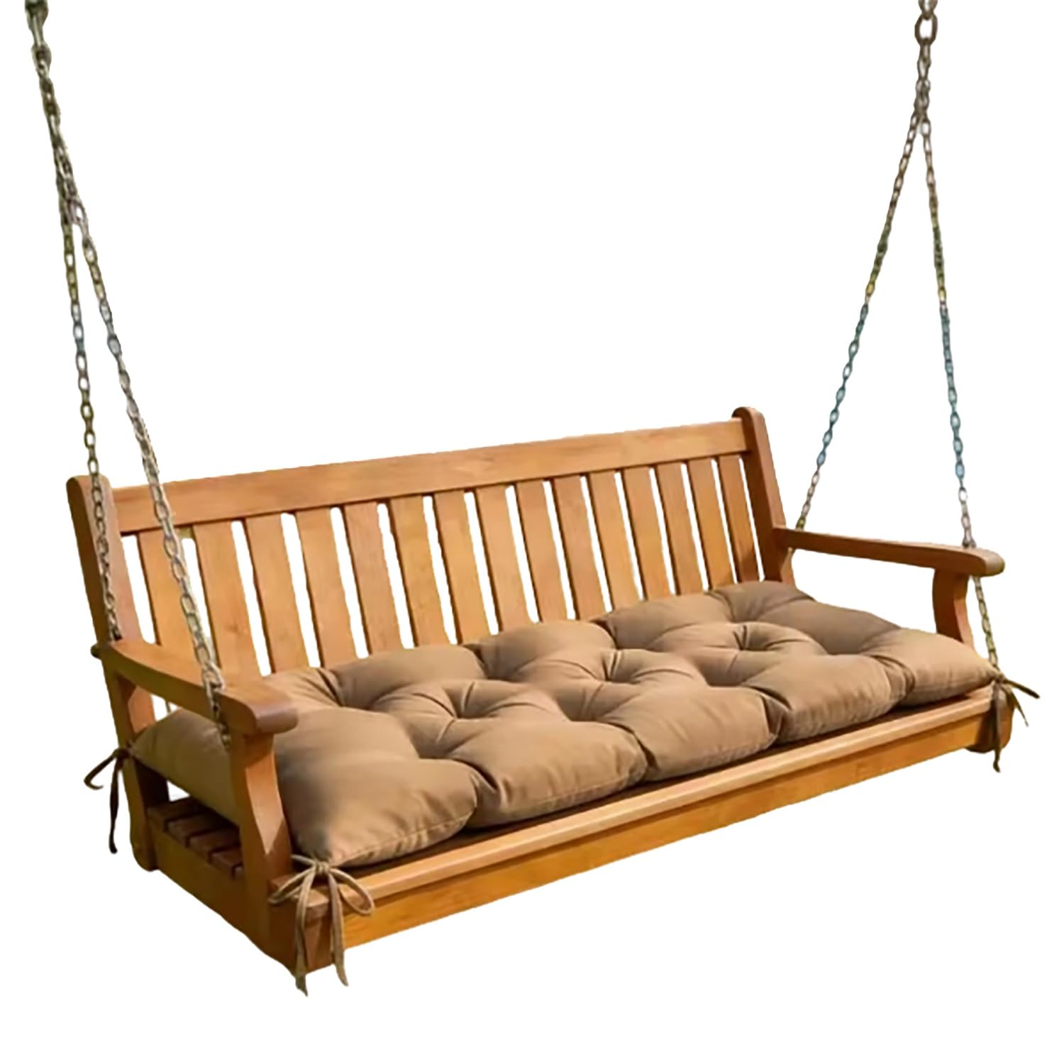 JORTUIO Swing Bench Cushion 8cm Thick, Garden Patio Non Slip Tufted Seat Pad With Ties, High Resilience PP Cotton Filled Seat Cushion For Indoor Outdoor, Window Park Bench(Khaki,130x50cm/51x20 in)
