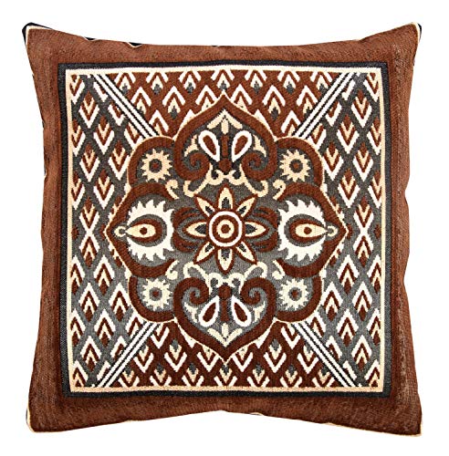Image of Nendle Jacquard Weaved Decorative Velvet Cushion Cover /Sofa Pillow Cover 500 TC Set Of 5 Pieces (Camel, 16X16 Inches)
