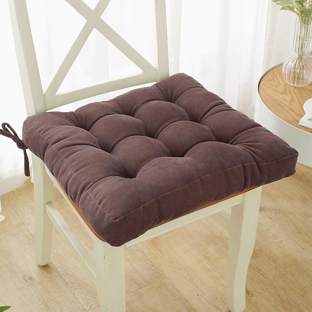 kuyouqi Corduroy Seat Cushion with Ties for Dining Chair, Square Thick Seat Pad Soft Armchair Booster Cubic Cushion for Home Office Garden (45 x 45 x 10 cm, Dark Brown) โ image 1