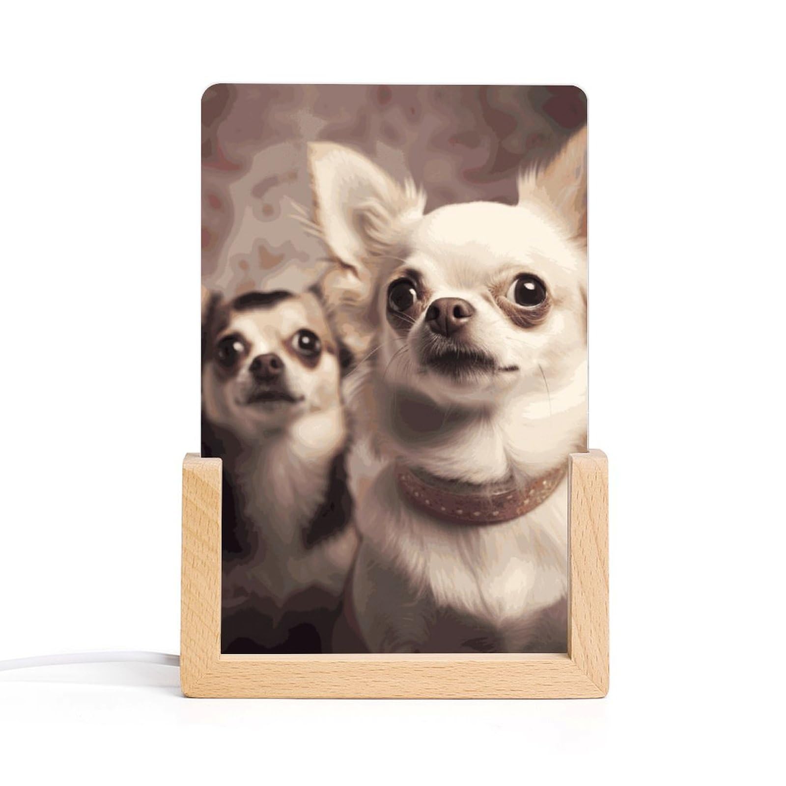 JTREHY Acrylic Night Light,Cute Chihuahua Printed Wooden Base LED Night Light Modern Home Decoration Light with USB Switch Cable for Bar Cafe Bedroom Room Decoration