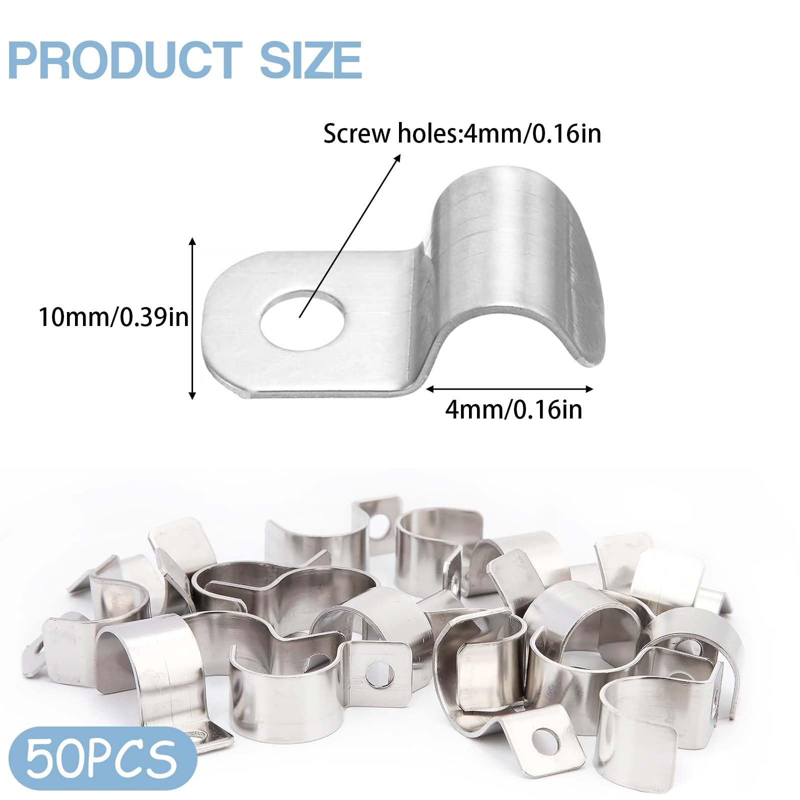XoeLLe 50 Pcs Pipe Clips 4mm, Stainless Steel Pipe Clamp Single Hole, Hose Clamp for diameter 4-5 mm Cables Water Pipes - Image 2