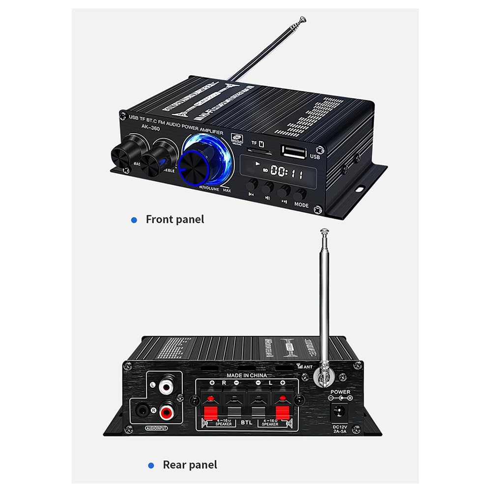Amplificador Estéreo AK360 para el Hogar y el Coche, Amplificador de Radio con Reproducción Sin Pérdidas USB, Amplificador de Sonido HiFi Bluetooth 5,0