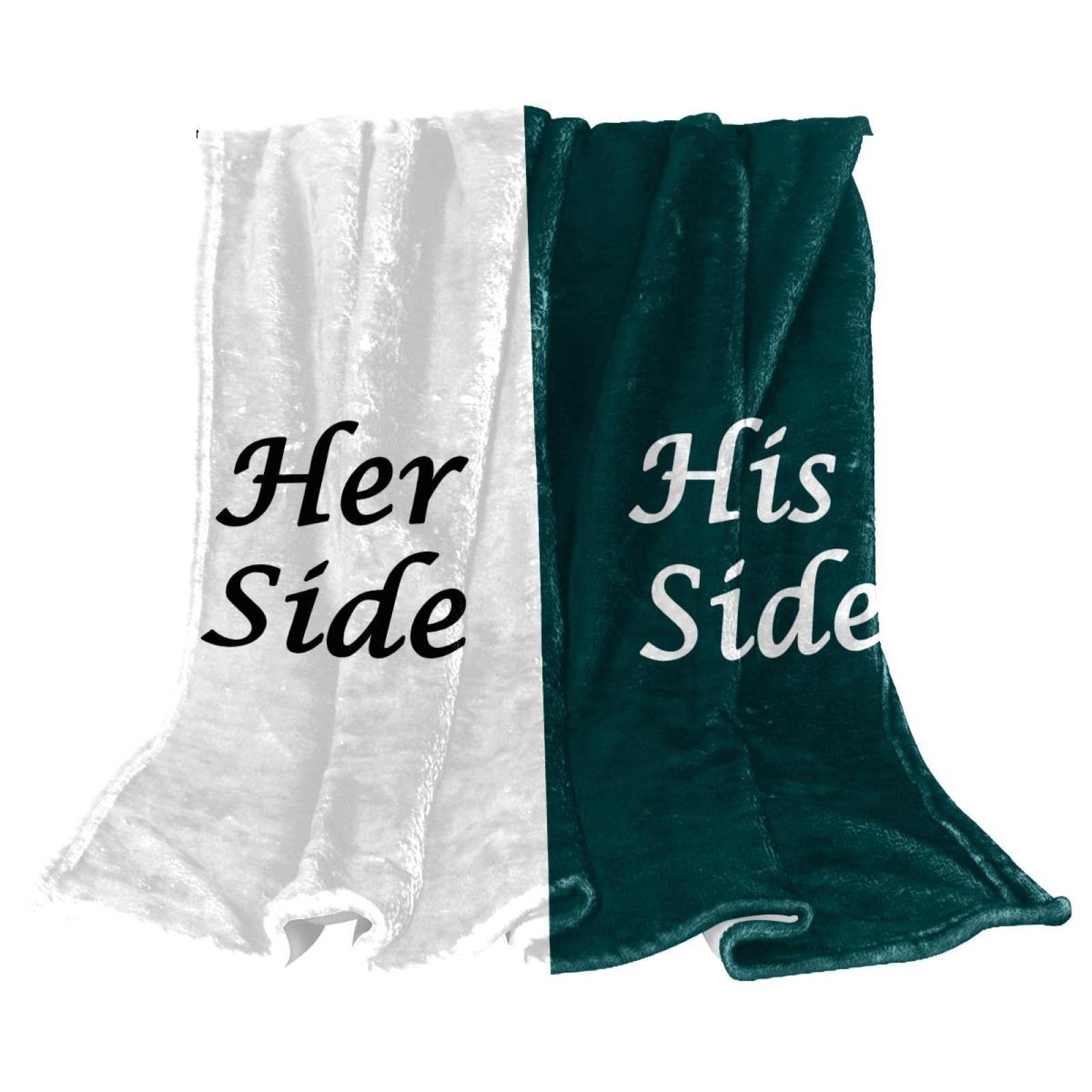 White Her Side And His Side Fleece Throw Blanket For Couch Lightweight Plush Fuzzy