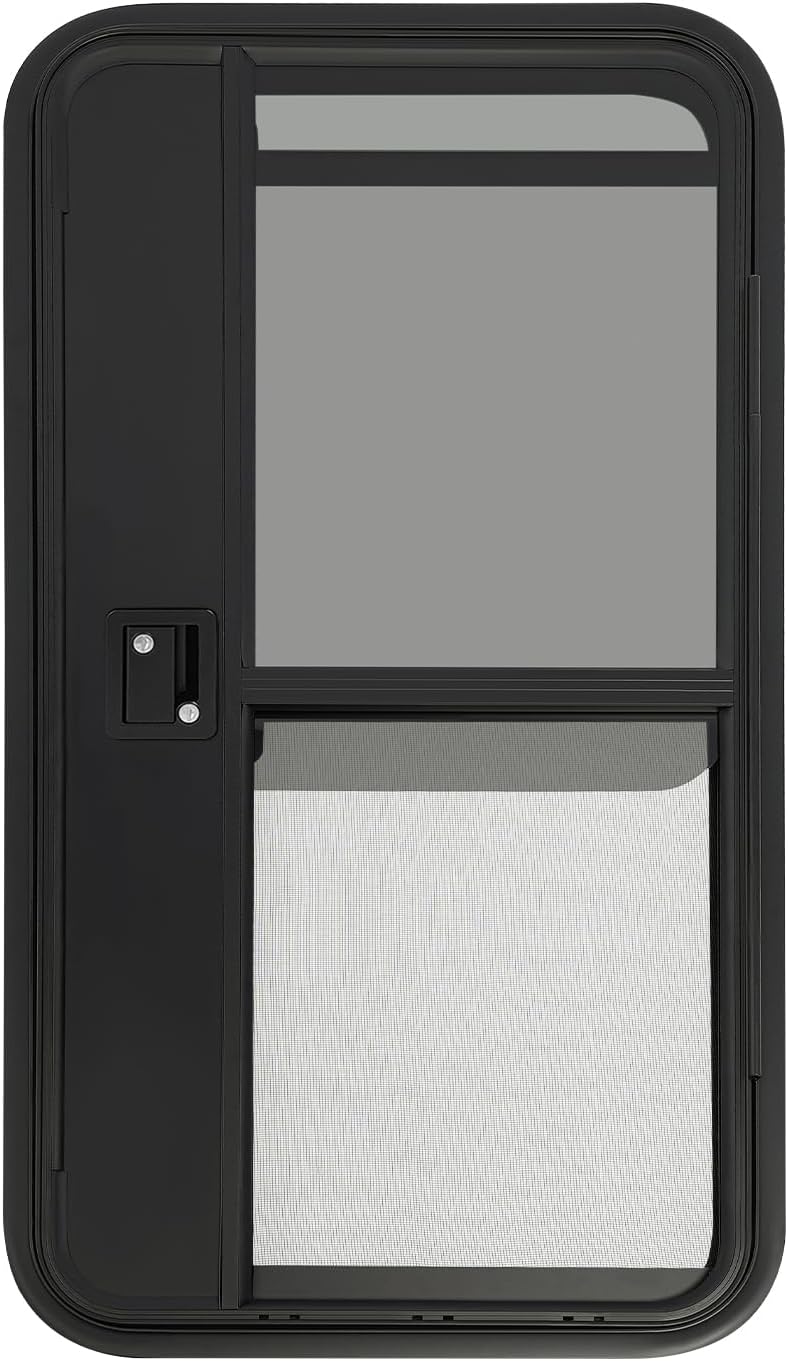 23"x44" RV Entry Door, Black Aluminum Alloy Teardrop Trailer Door with Tempered Glass, Trailer Entry Door RV Camper Entry Doors for 18-20mm Wall Thickness (Right Passenger Side)