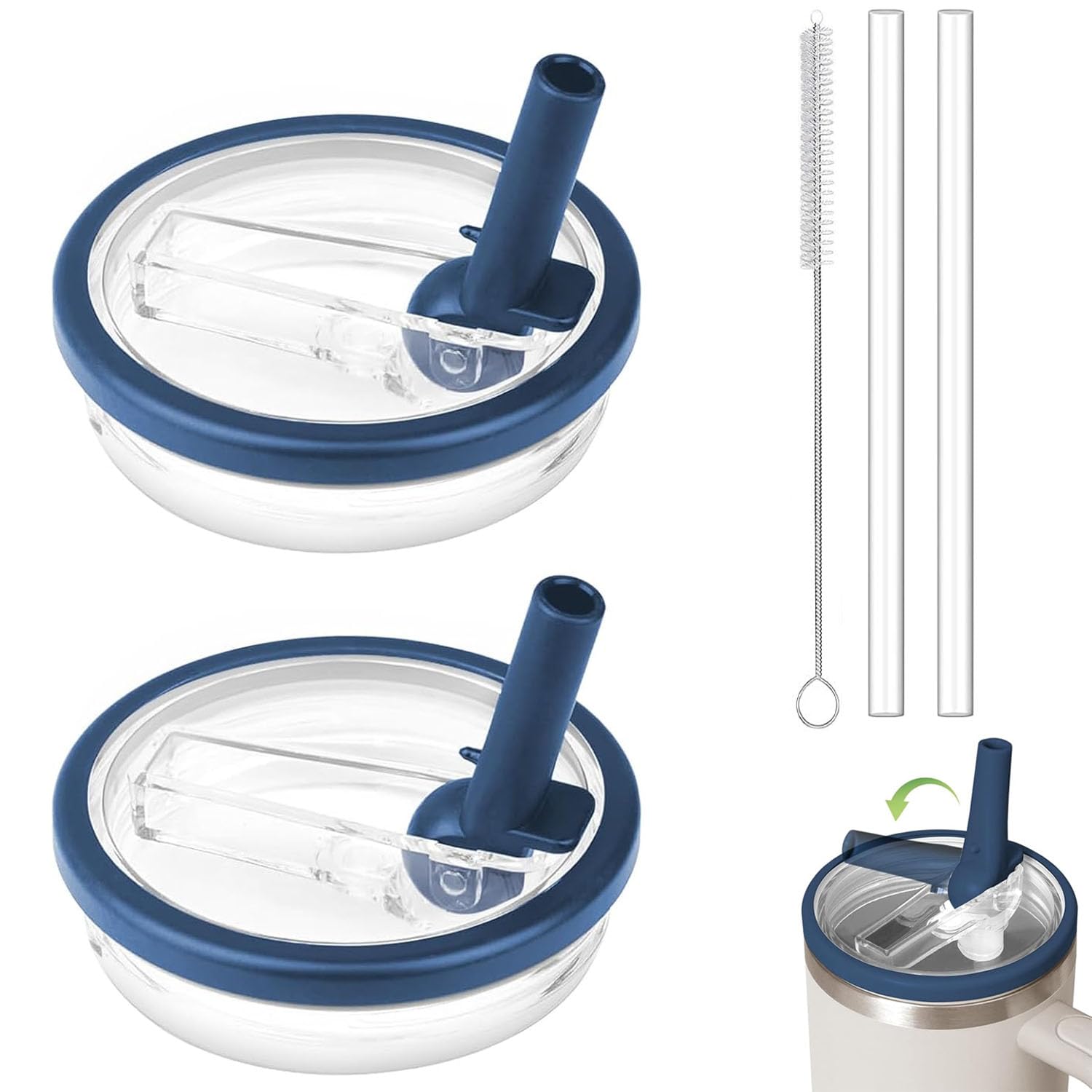 Set 2 Coperchi Di Ricambio A Prova Di Perdite Per Stanley Cup 40oz + Cannucce E Spazzola - Beige, Senza BPA