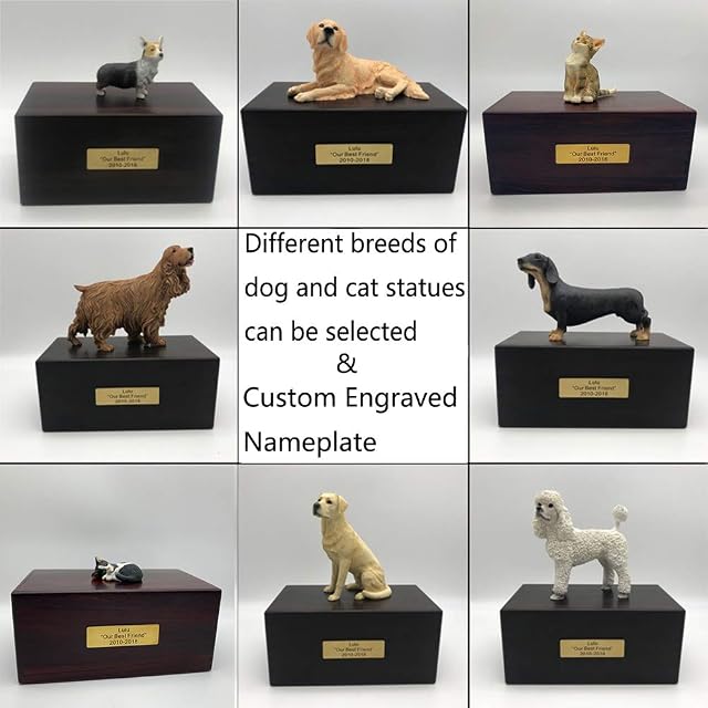 Foto 2 de 8 de Urna de Cenizas Cremación Personalizado para Mascotas de Madera Palisandro con Estatua Placa de Grabada…