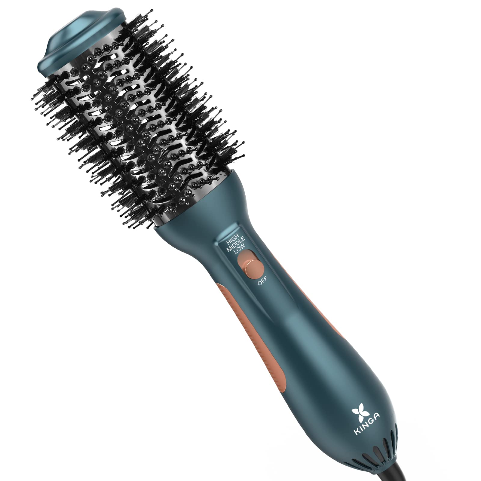 Kinga Hair Dryer Brush One-Step Blow Dryer Brush Anti-frizz Women Hair Dryer Volumizer Styler, Ceramic Coating Oval Shape Hot Air Blowout Brush Hair Dryer for Drying Curling Straightening, Green