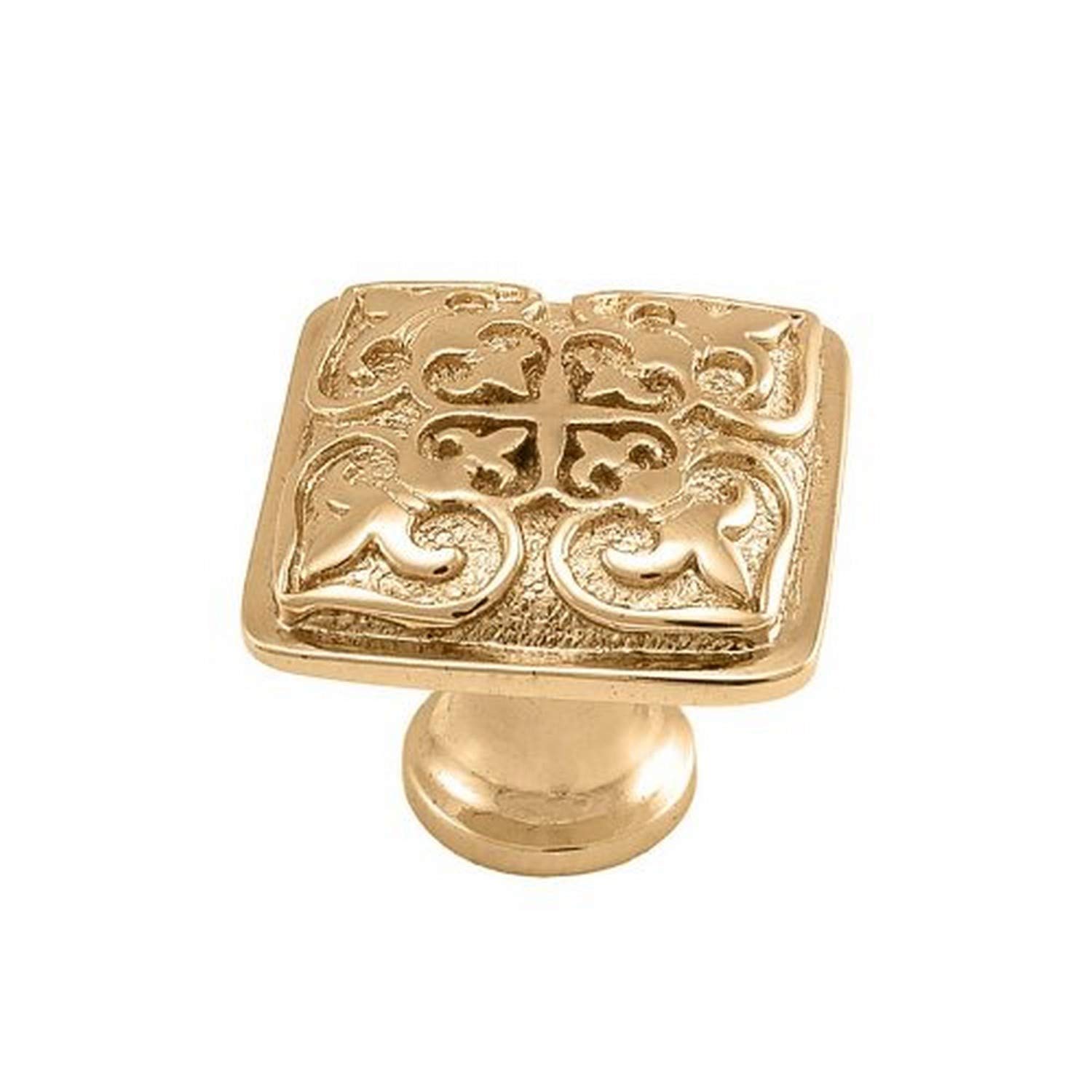 Vicenza DesignsK1301 Fleur de Lis Knob with Square, Large, Polished Gold