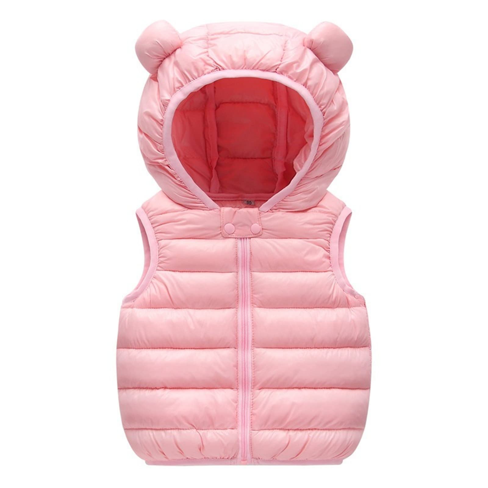 RNTOP Toddler Baby Boy Girl Hooded Puffer Vest Winter Jacket Lightweight Sleeveless Bear Ears Zipper (Pink, 2-3 Years)